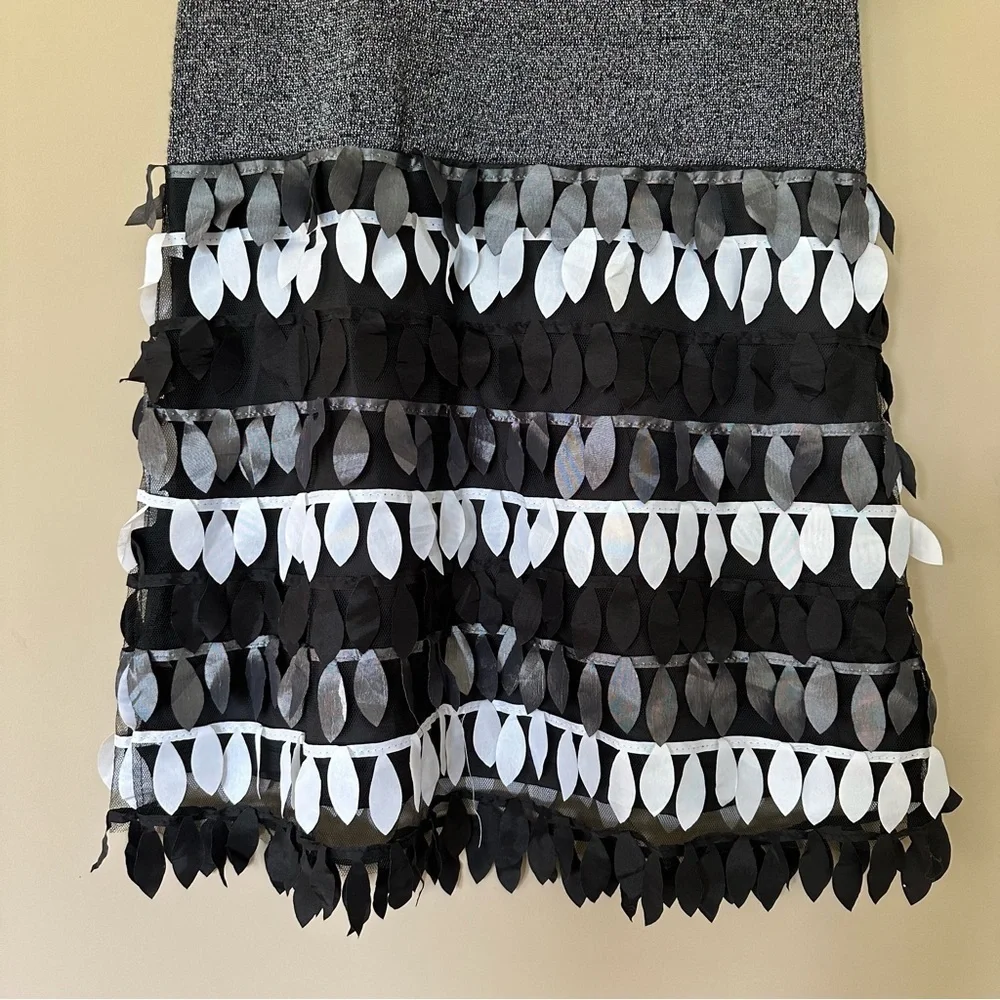 Laundry by Shelli Segal Dress Girls Sz 16 Leaf Detail Artsy, Black White Silver